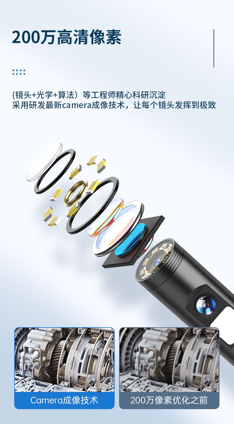 Dual-lens endoscope camera for Apple/Android, 2MP, waterproof
