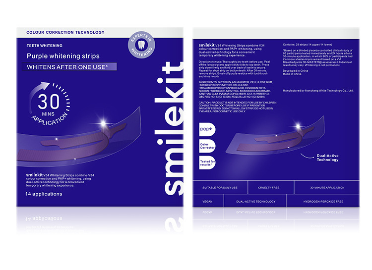 V34 purple teeth whitening strips, large box