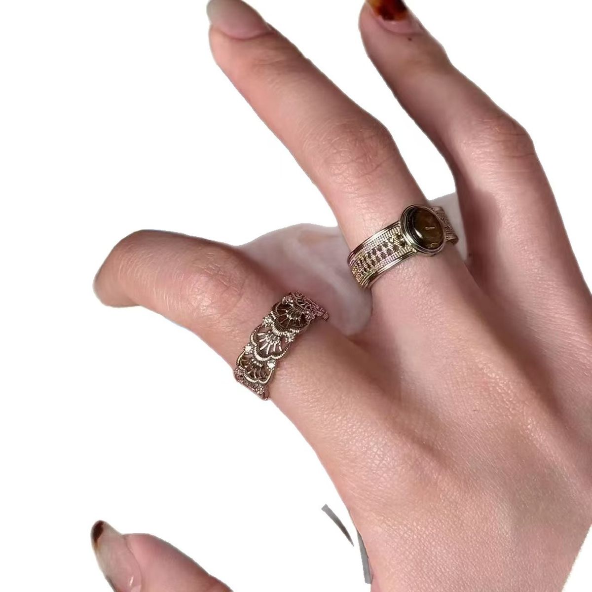 Lüks kaplan gözü taşı açık yüzük, zeigefinger