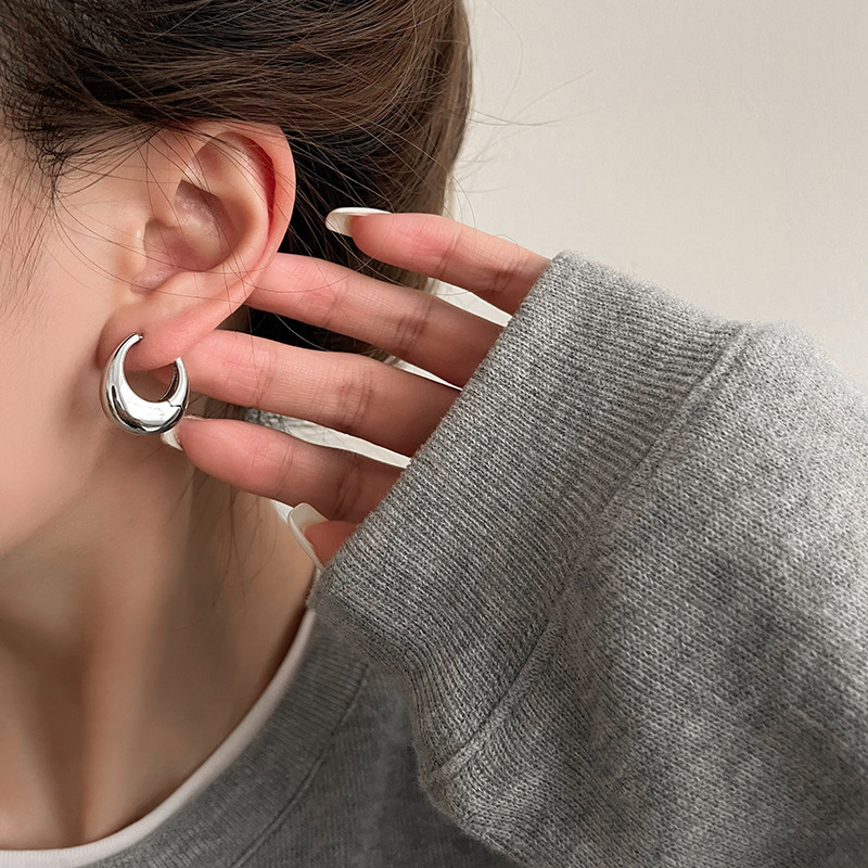 Minimalist su damlası küpeler S925 gümüş Kore tasarım