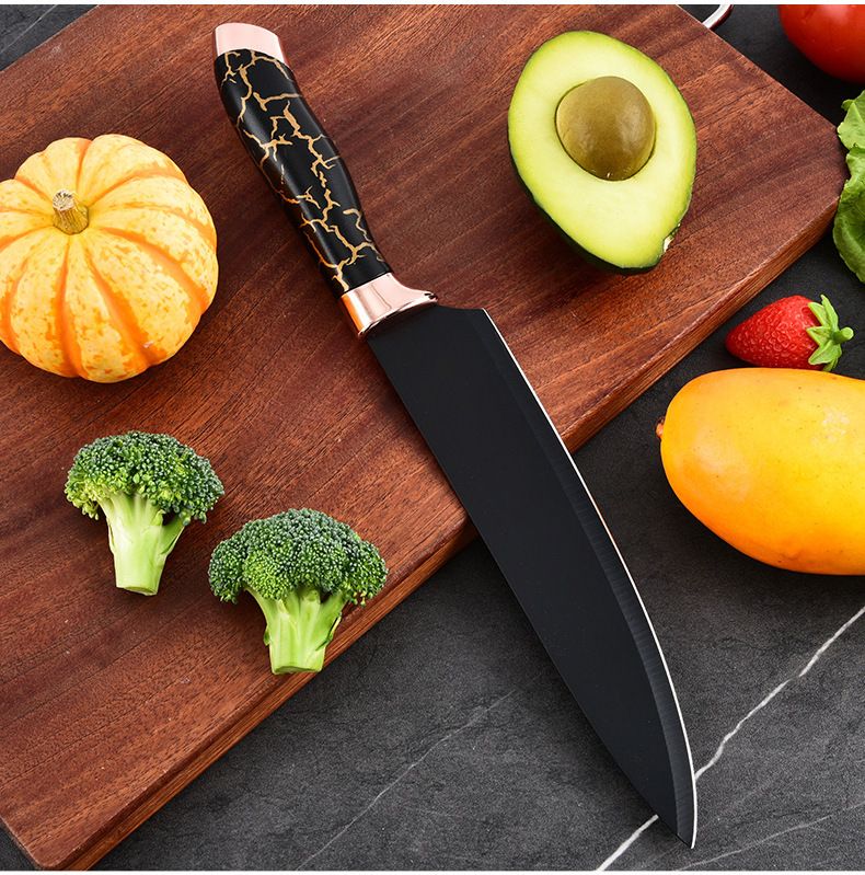 Marble pattern stainless steel kitchen knife set, 7-piece