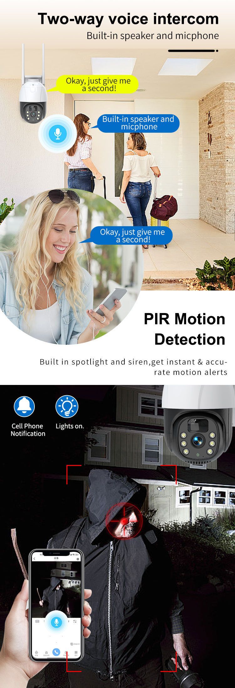 Solar powered night vision camera WiFi with audio intercom