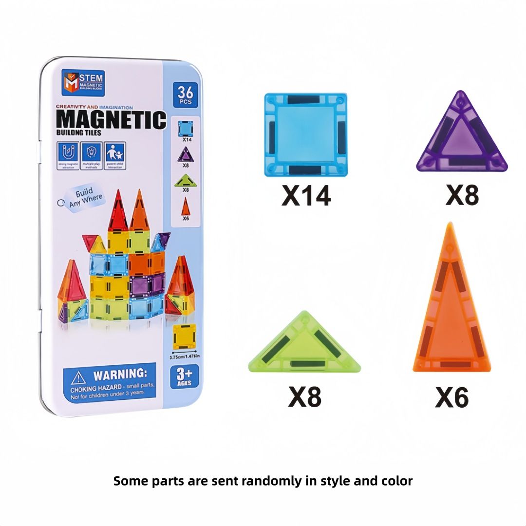 Mini magnetic building tiles, colorful windows, travel set