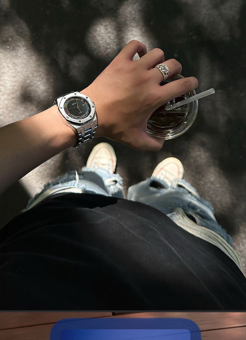 Men's quartz watch waterproof roman numerals steel strap
