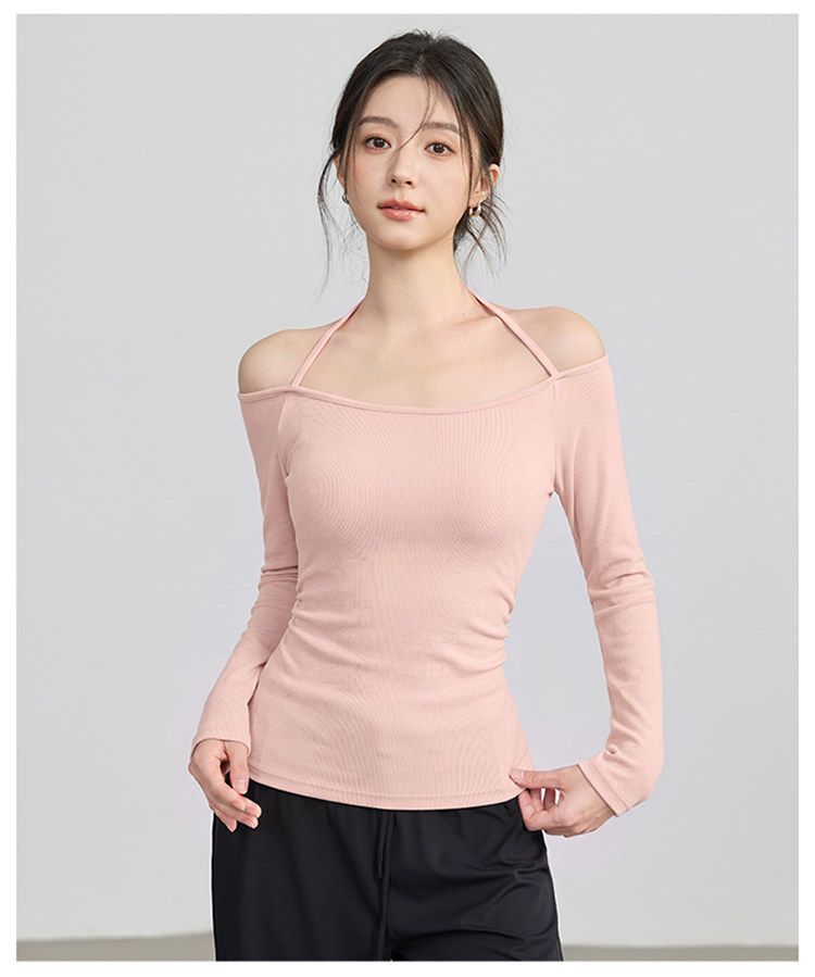 Women's Yoga Top with Chest Pad, Long Sleeve, Halter Neck