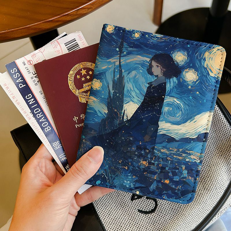 Van Gogh Yıldızlı Gökyüzü PU deri pasaport tutucu