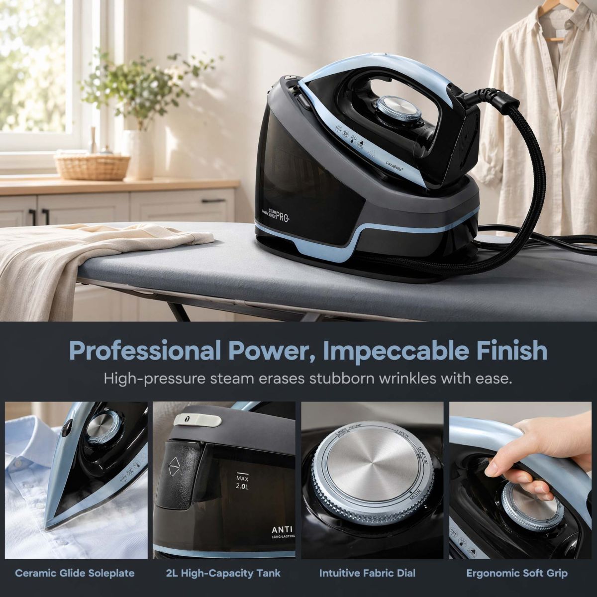 Portable pressure steam iron handheld high power