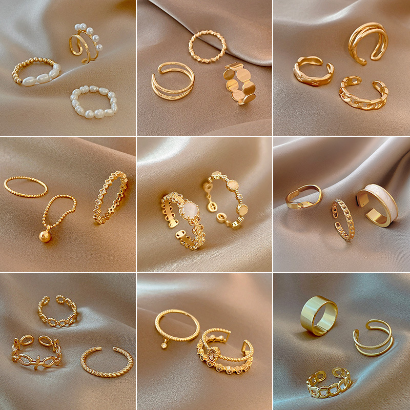 Vintage Perlenring-Set für Damen im minimalistischen Stil