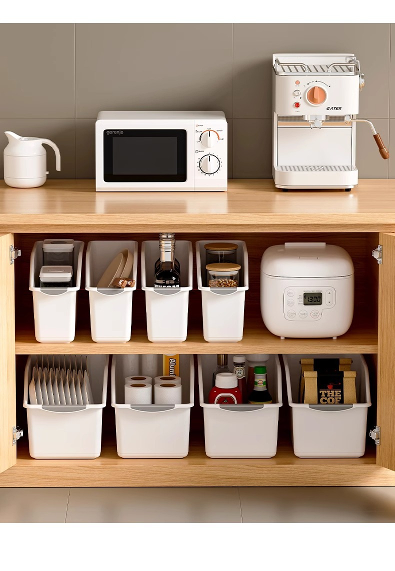 Rolling kitchen organizer storage box for countertop and under-sink