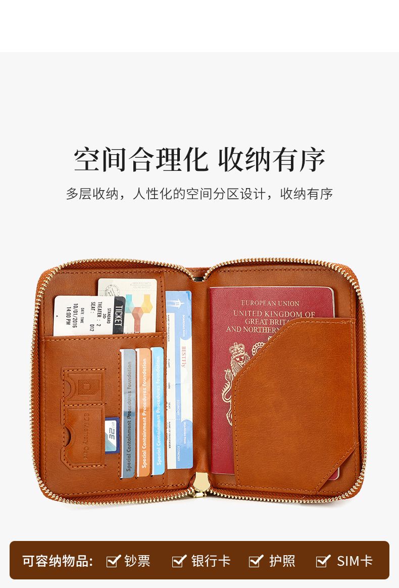 Passport Wallet Zipper Travel Document Pouch