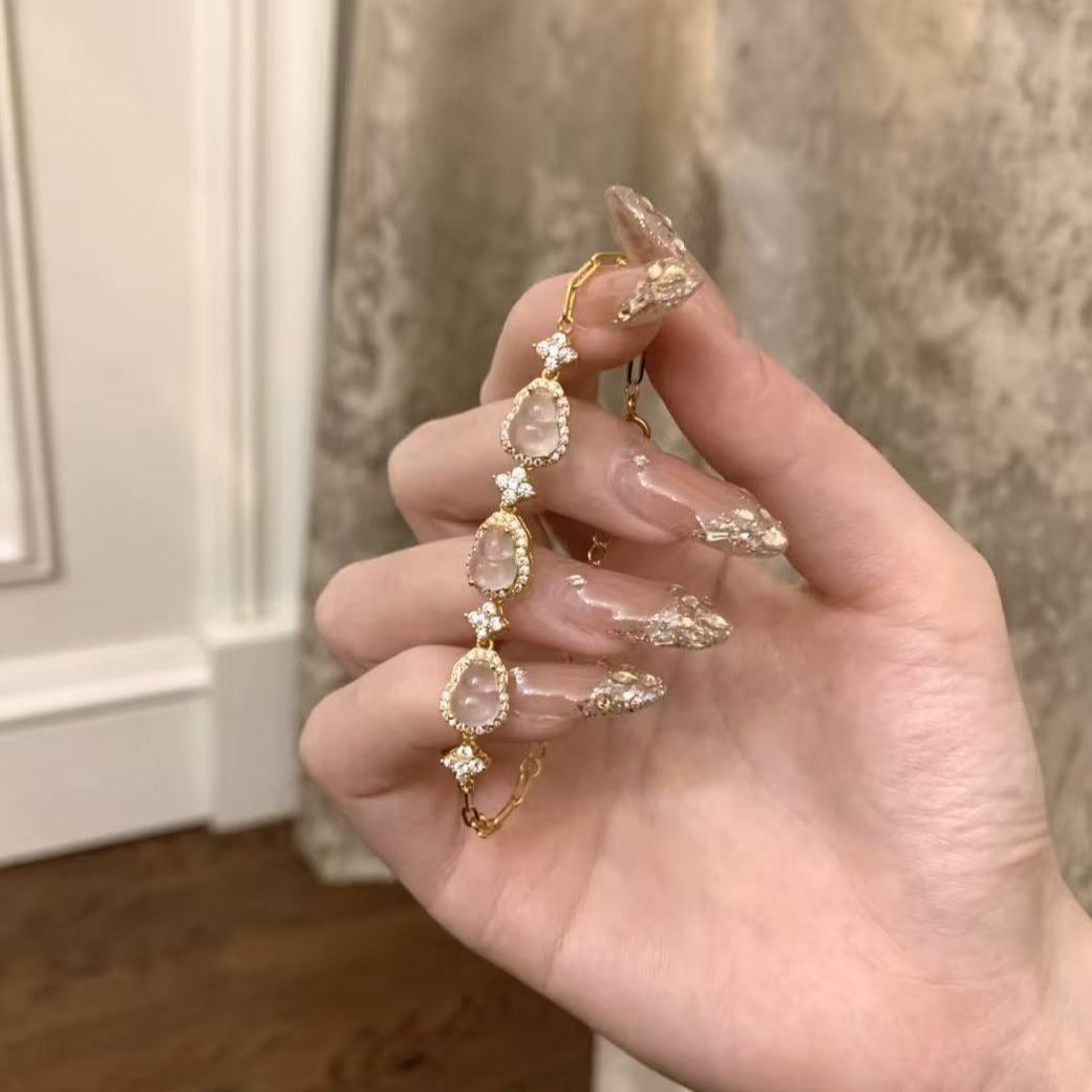 Gourd-inspired bracelet with crystal stones, lightweight luxury