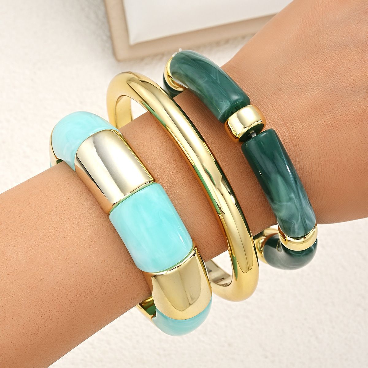 Colorful Geometric Resin Bracelet Set for Women