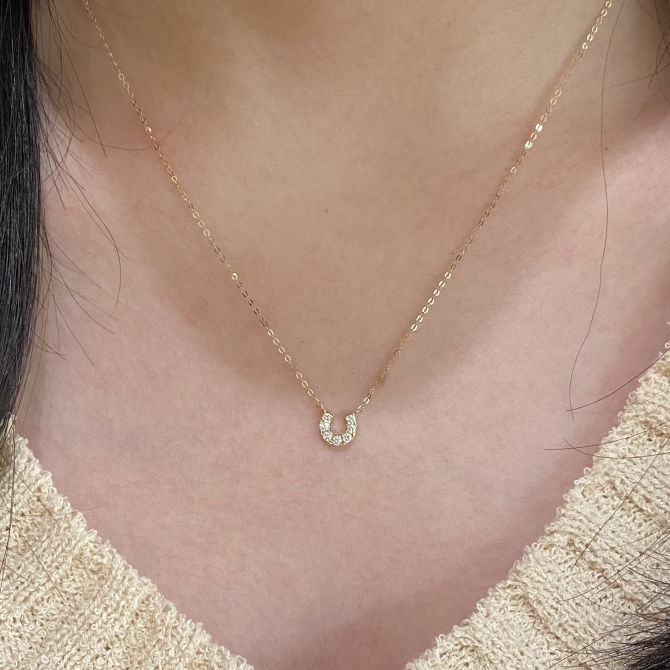 S925 Gümüş U Şekilli Nal Kolye, Taşlı, Minimal Tasarım, Kadın