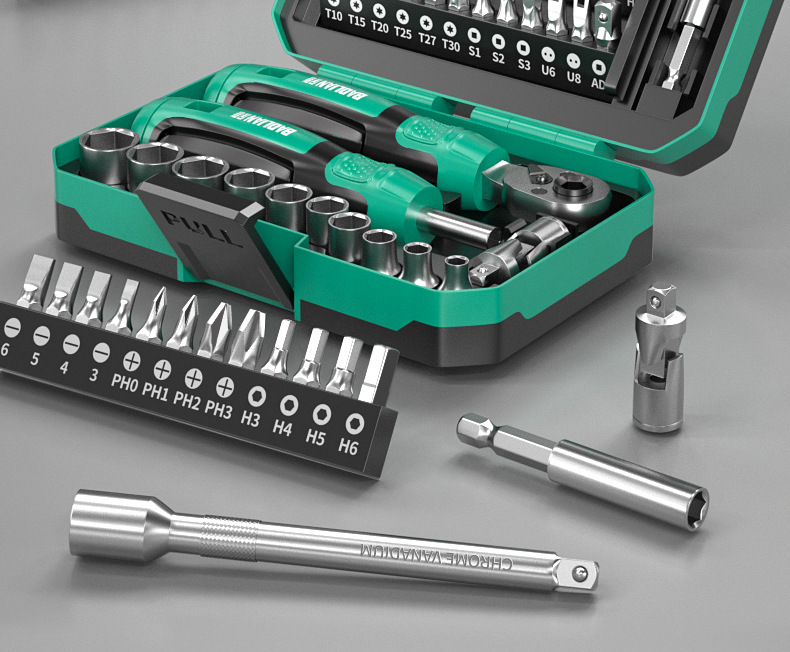 Motorcycle and bicycle repair set, wrenches and ratchet, tool bag