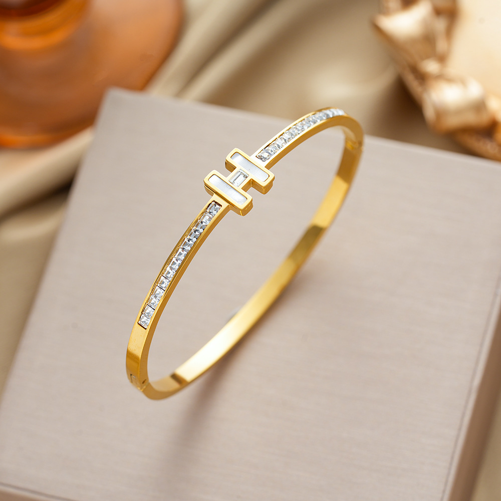 Strass-besetztes Titanzahl-Armband für Damen, offener Edelstahl, farbbeständig