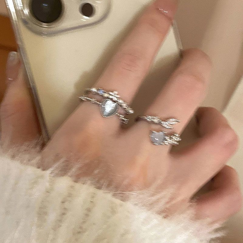 Sea blue moonstone open ring adjustable women's