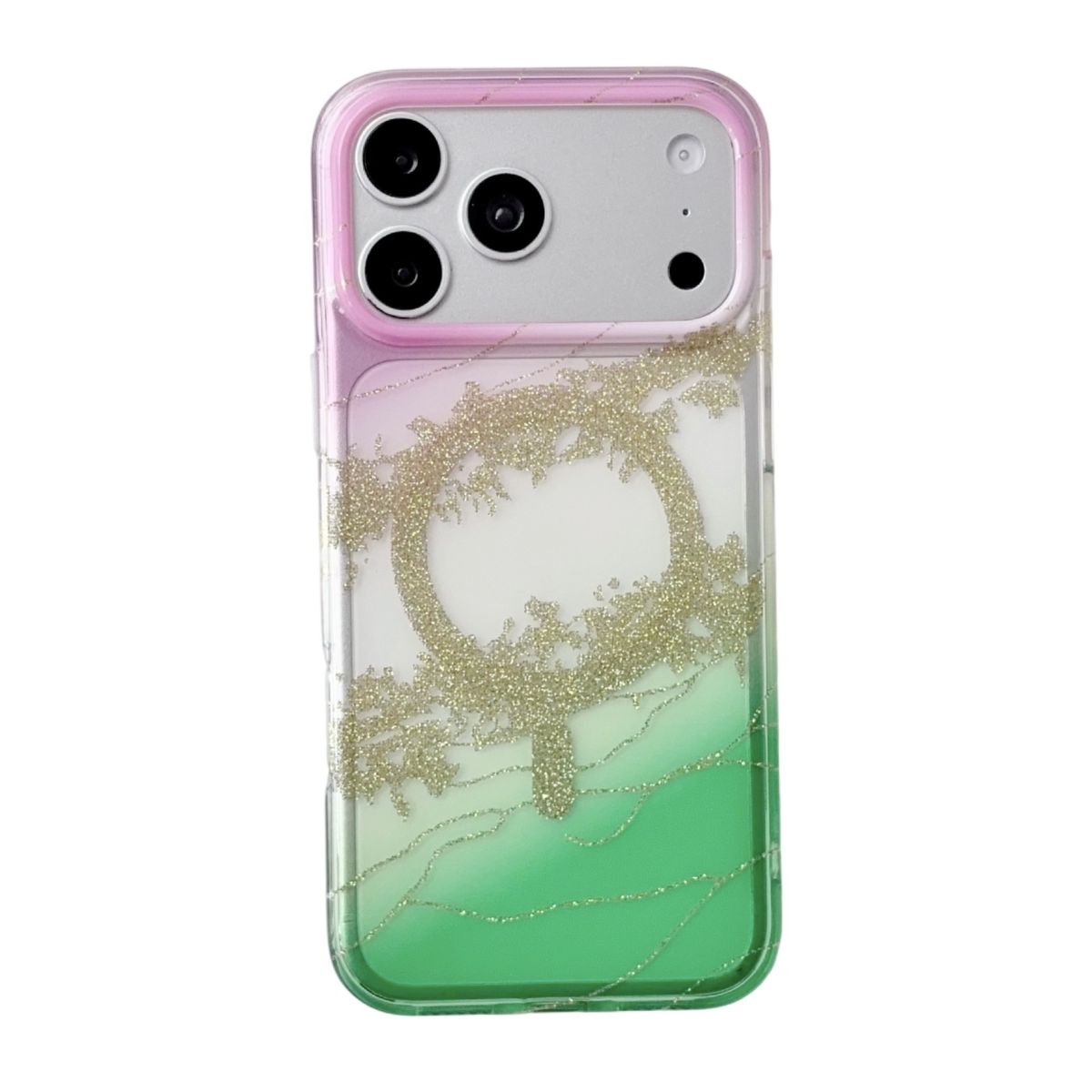 Apple 18 Pro Max çift katmanlı manyetik kılıf, altın dağ deseni