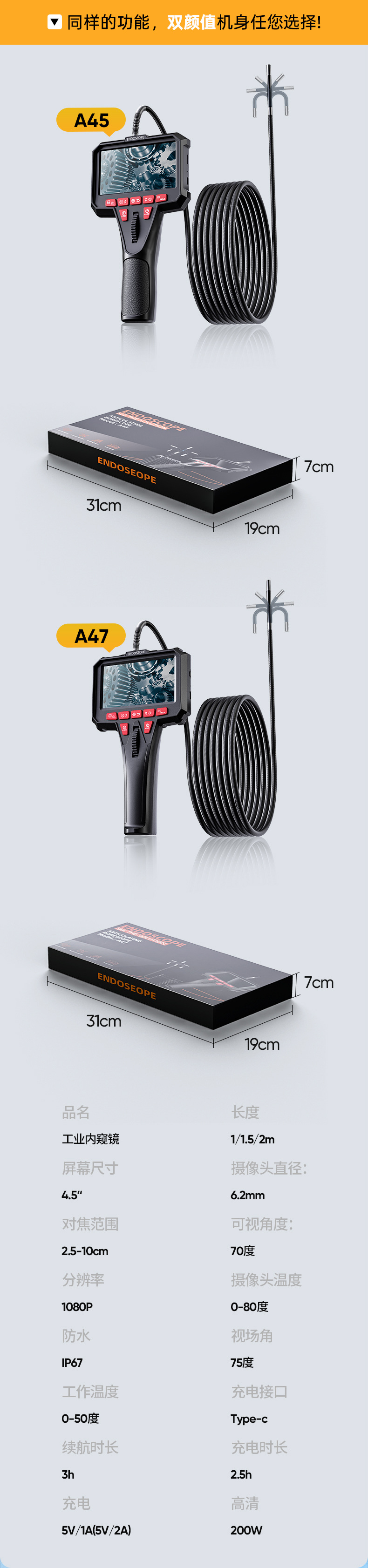 HD pipe inspection camera 4.5 inch screen
