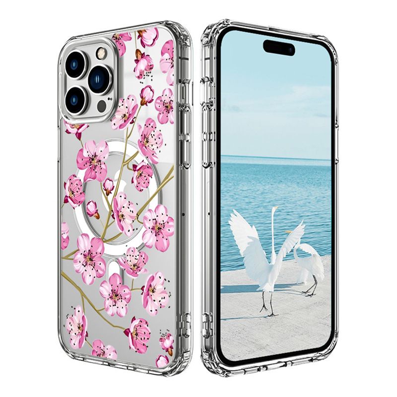 Apple iPhone 16E magnetic case, purple flower pattern TPU+PC