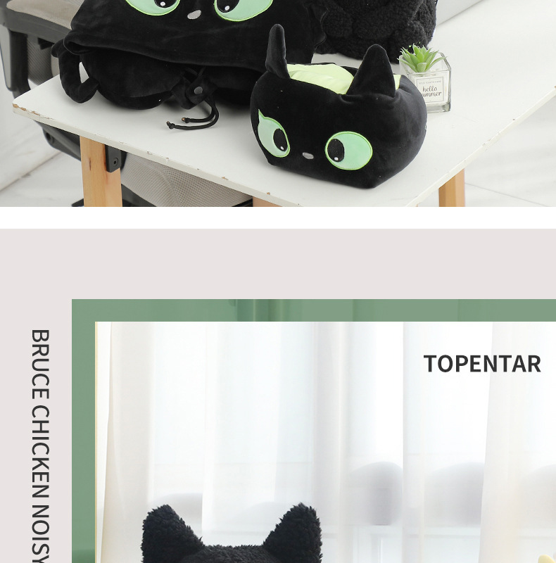 U-Shaped Neck Pillow Black Cat Design