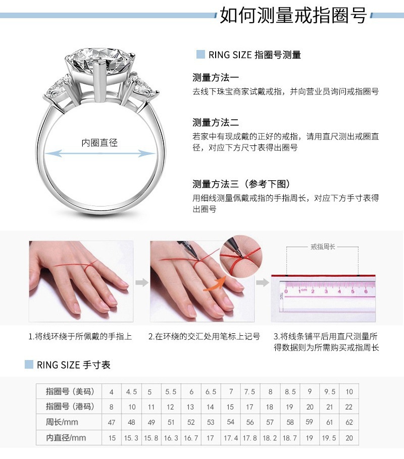 925 Silver 18K Gold 3 Carat Moissanite Ring Women