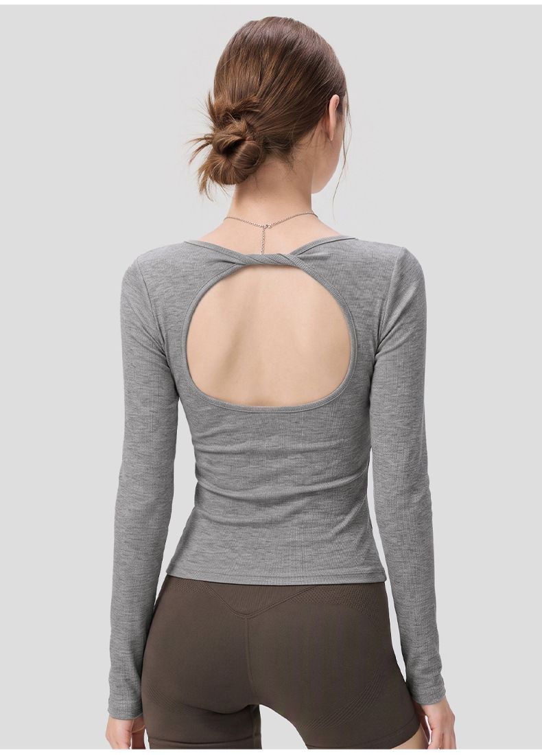 Women's sports long sleeve top with chest pad, pilates fit
