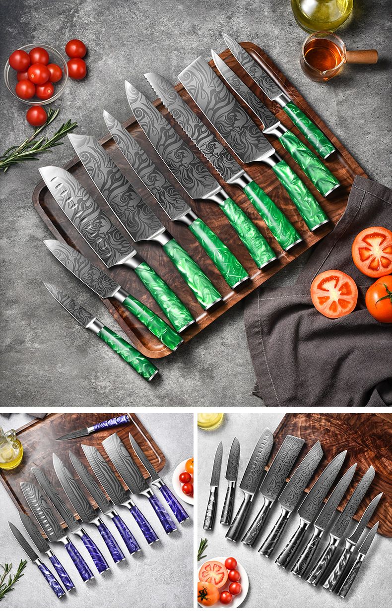 Damaszener-Muster Messerset, 7-Zoll Santoku, Entbeiningmesser