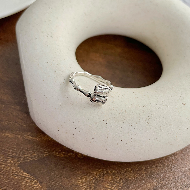 925 silver flower open ring, Thai silver, non-tarnishing