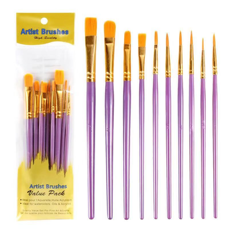 Nylon-Haarpinsel Ölmalpinsel-Set 10er für Kinder