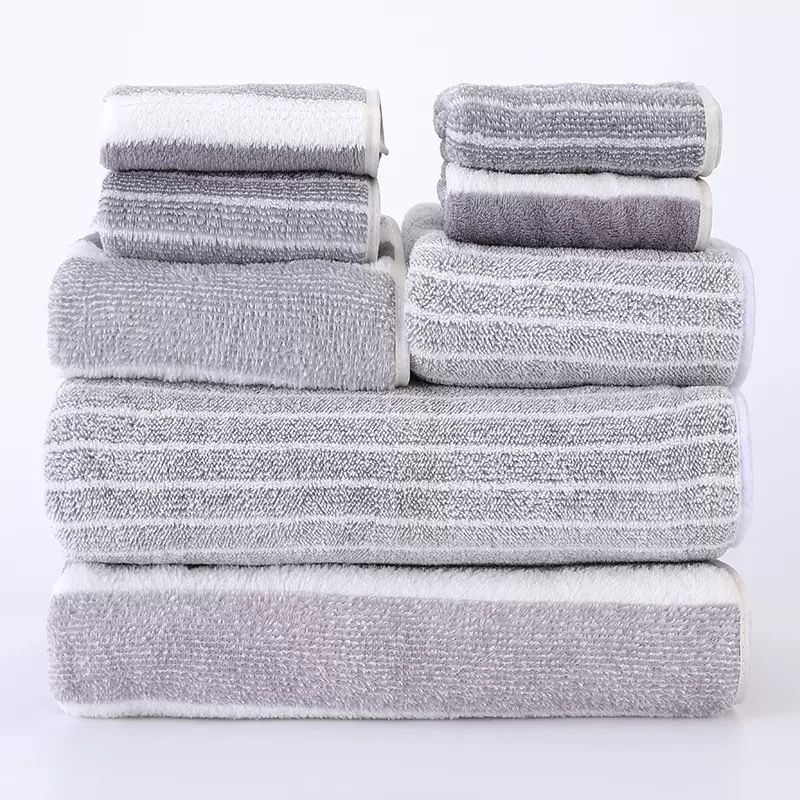 Coral fleece towel set 8-piece striped design