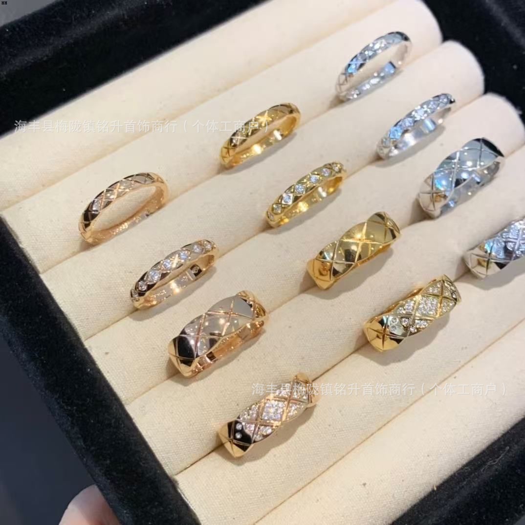 Coco-style quilted diamond couple ring, rose gold CNC