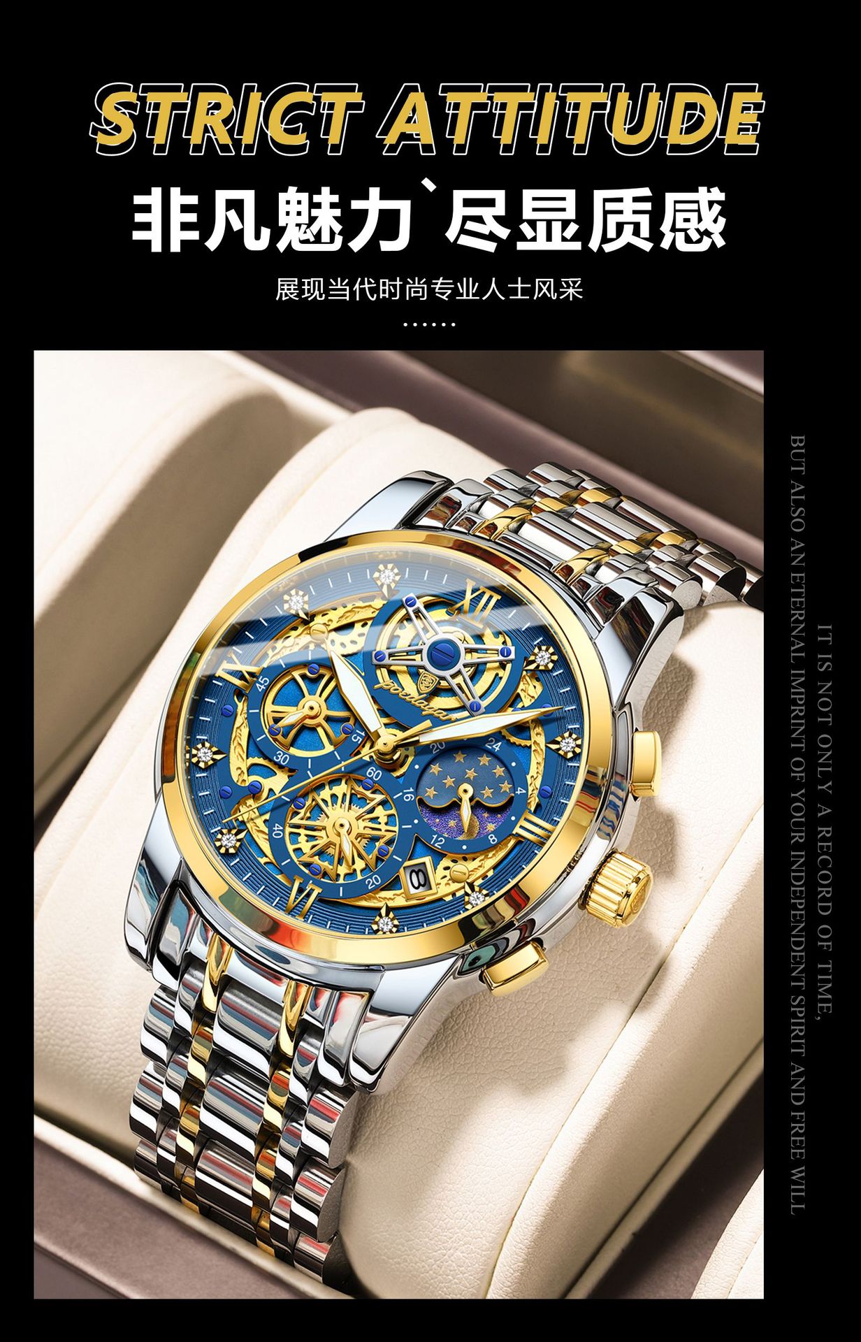 Herrenuhr Luxus, Hohlkammeroptik, wasserdicht, Quarz
