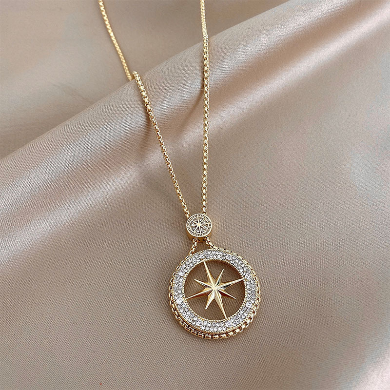 Eight-pointed star pendant necklace, sparkling stones
