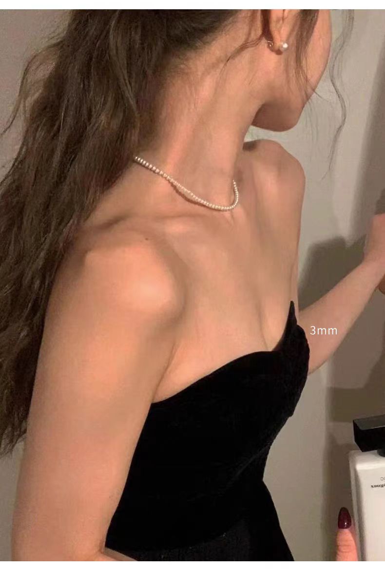 Pearl necklace, women's, double layer, clavicle, delicate chain