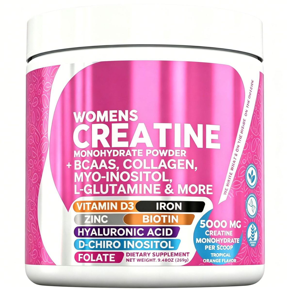 Women's creatine powder with collagen, biotin and hyaluronic acid