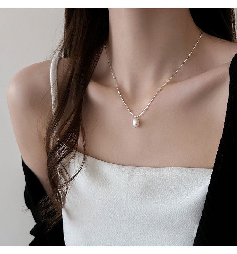 Freshwater pearl necklace, titanium steel, non-fading
