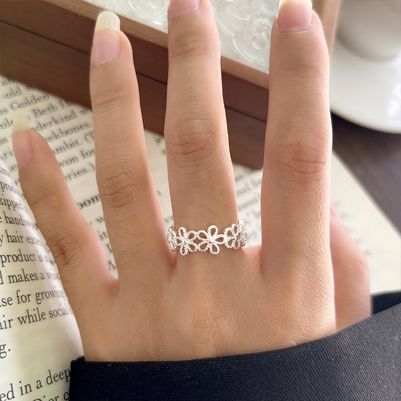 Lanzhi snowflake pattern 925 silver retro ring