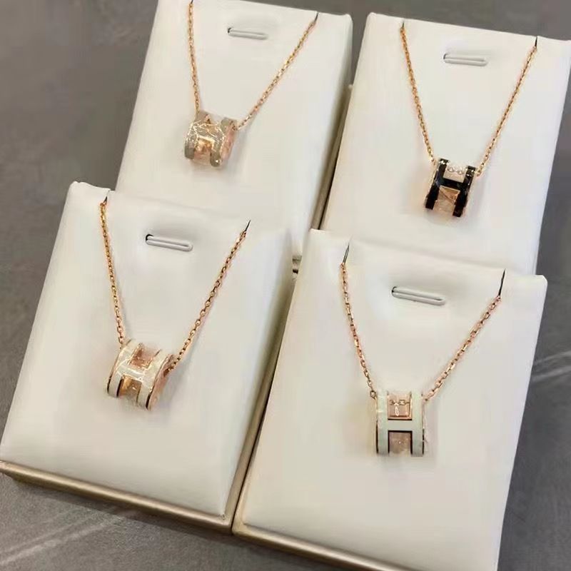 H letter pendant necklace, silver, women's design
