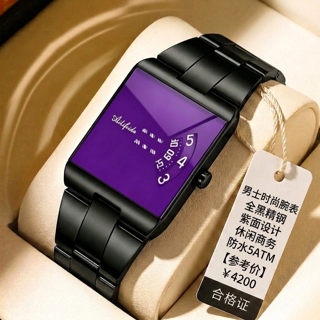 Men's Square Quartz Watch Steel Band Waterproof