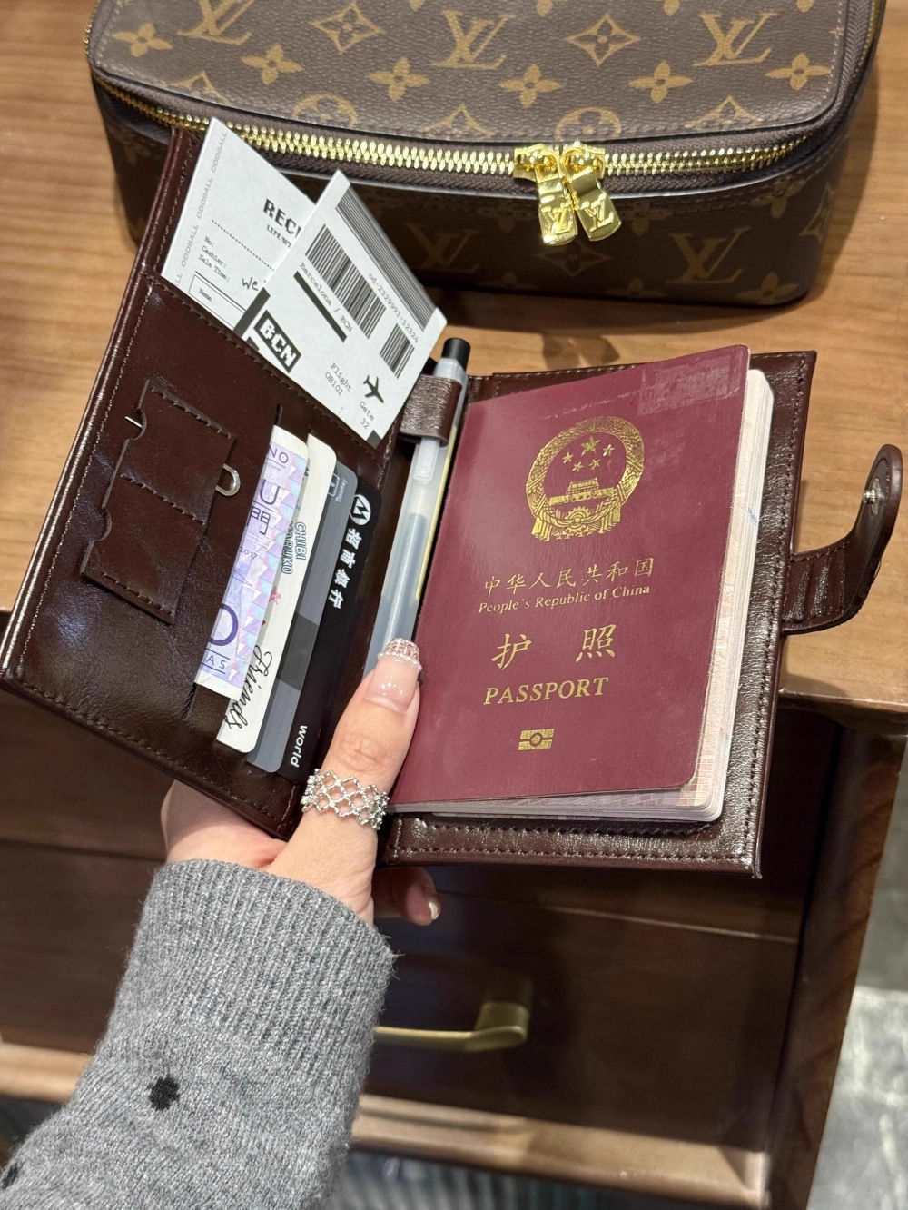 Koreli deri pasaport cüzdan, çok fonksiyonlu seyahat çantası