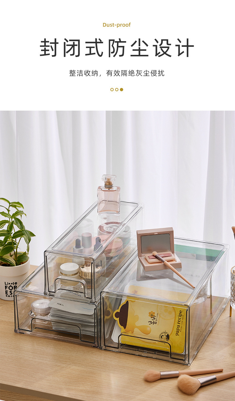 Clear PET cosmetics storage box with drawers