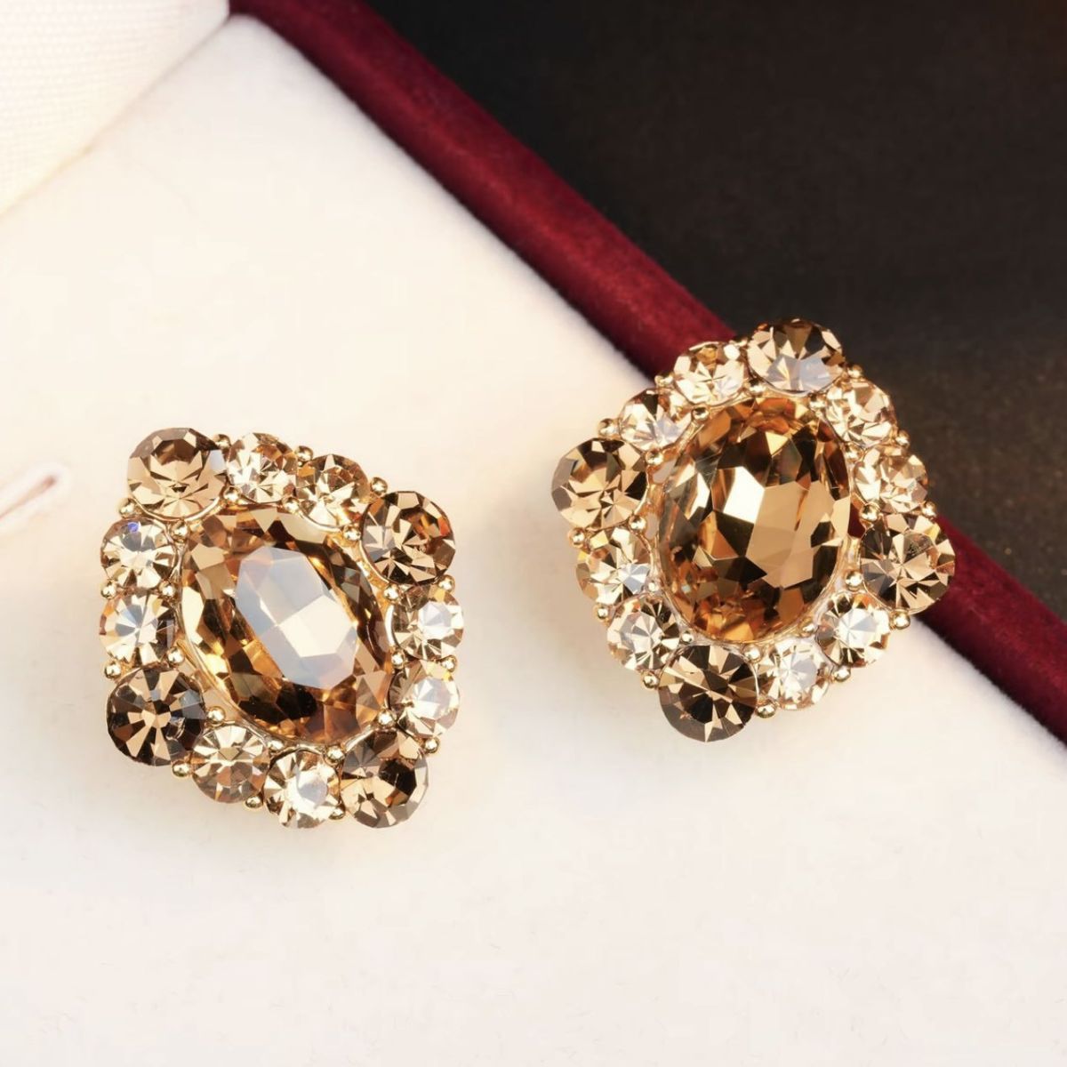 Ohrringe, champagnerfarben, Zirkonia-Diamant, elegant