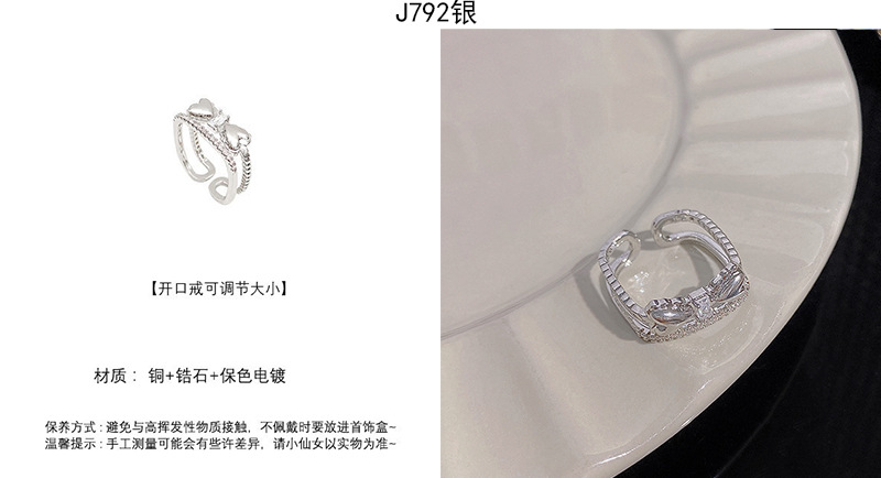 Silver zircon open adjustable ring, elegant