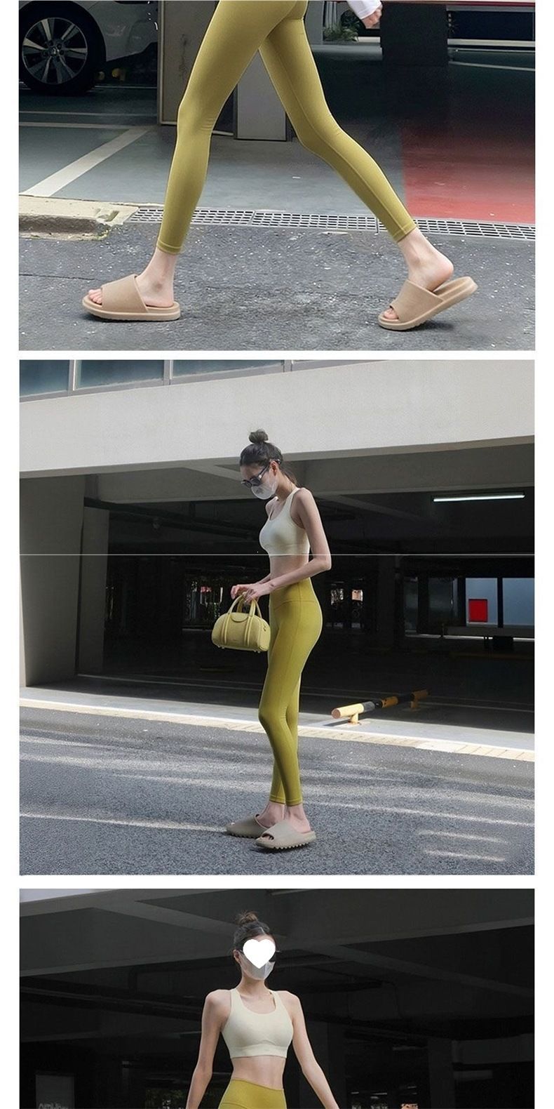 Yoga tayt kadın, yüksek bel, kalça kaldırma, sarı-gri renk