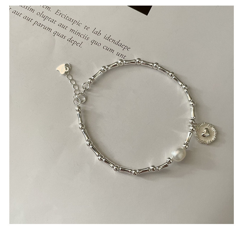 S925 Sterlingsilber-Armband, Bambusherz, Perle, für Damen
