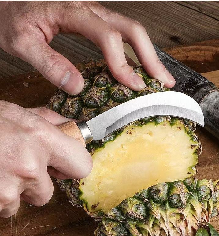 Paslanmaz çelik ahşap saplı kavisli bıçak ananas bıçağı tek kenarlı muz bıçağı meyve bıçağı soyma bıçağı pırasa bıçağı keskin sosis bıçağı