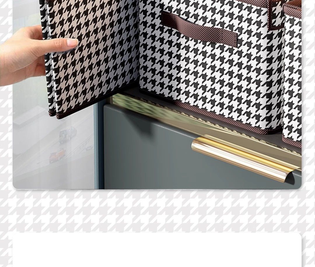 Houndstooth patterned pants storage box with lid, partitioned