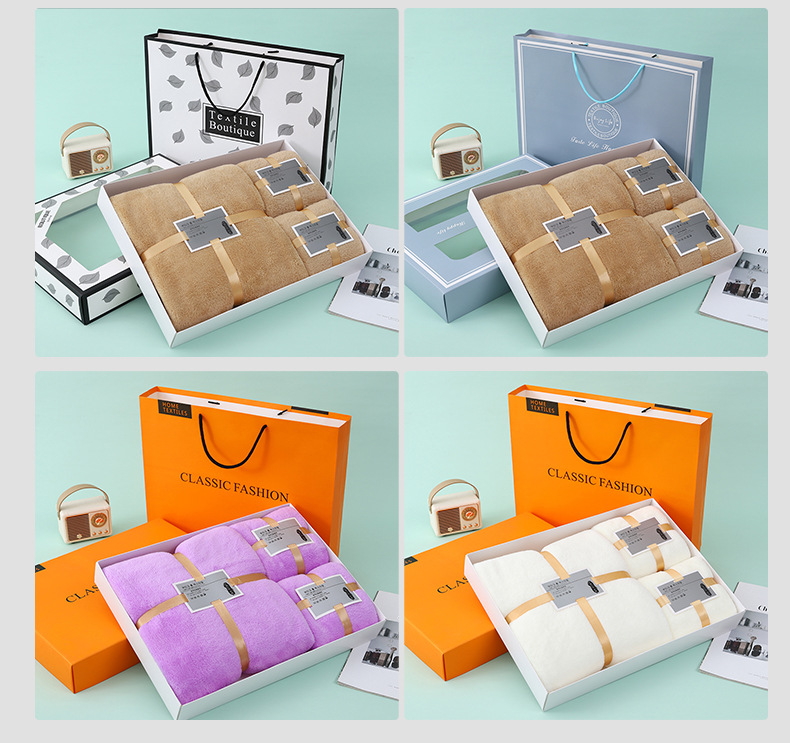 Coral fleece towel 3-piece set custom logo gift box