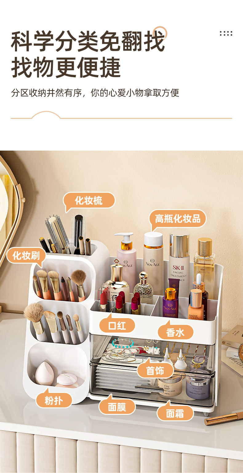 Makeup storage box, desktop, large capacity, cosmetic organizer