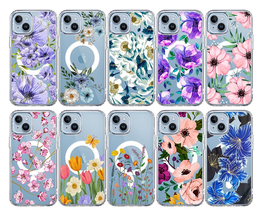 Apple iPhone 16E magnetic case, purple flower pattern TPU+PC